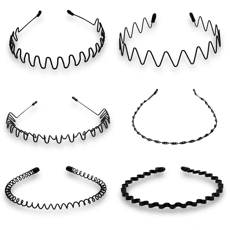 Fashion Metal Hair Band Men Women Unisex Black Waved Head Hoop Sports