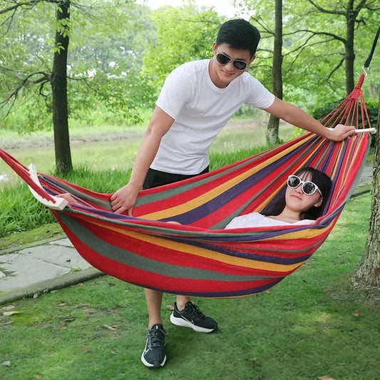 1pc Folding portable outdoor canvas hammock camping swing hammock with tree rope is perfect for gardens terraces backyards Peaceful Pleasures Health and Wellness