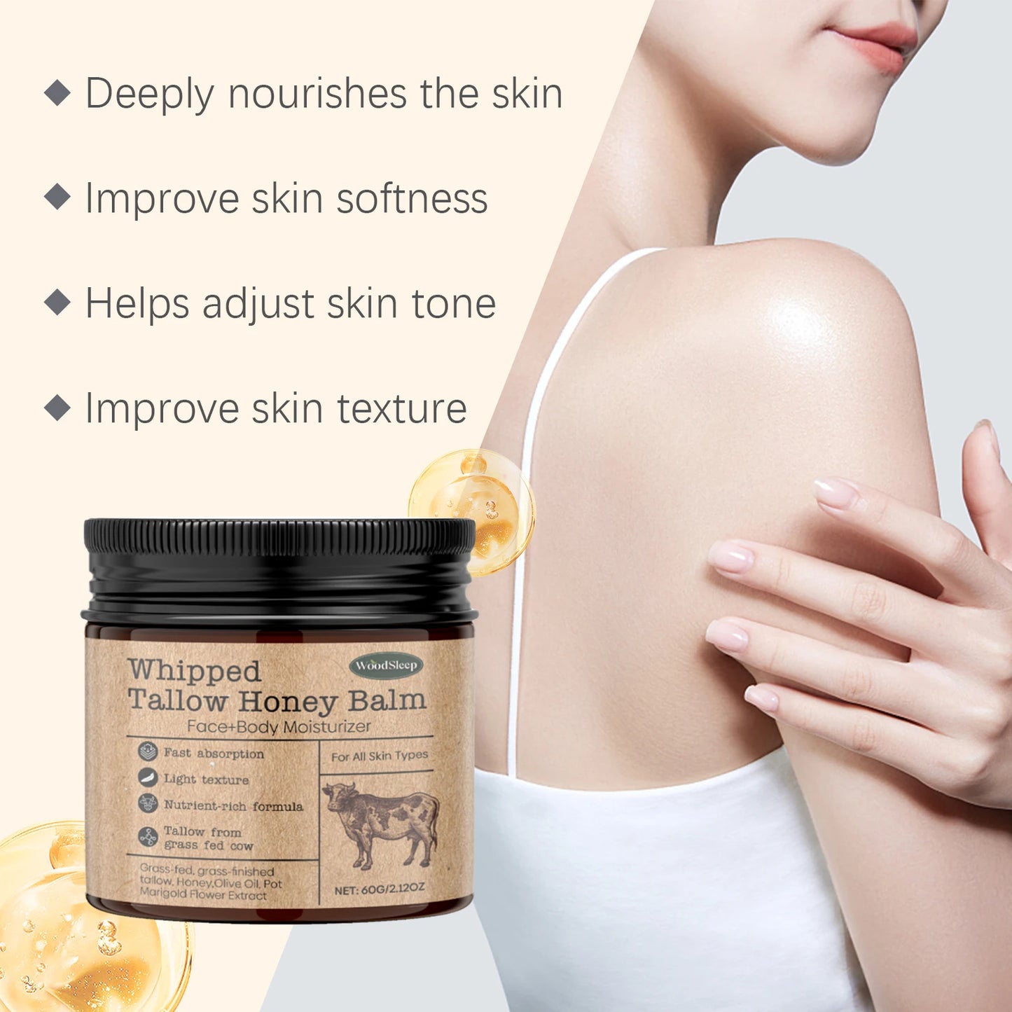 Whipped Beef Tallow & Honey Balm – Face & Body Moisturizer