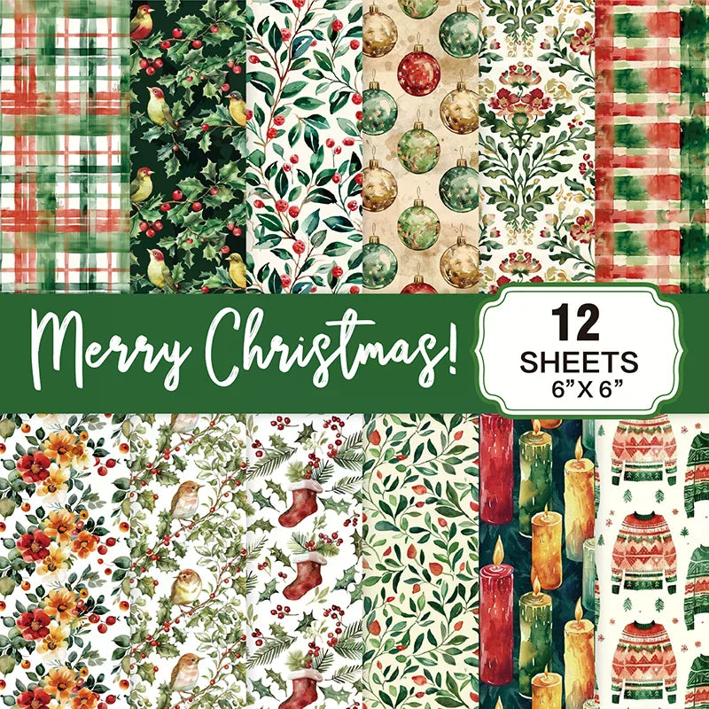 Christmas Scrapbook Paper Pad 6x6 | 12 Sheets 160gsm Acid-Free Scrapbook Paper Pad Peaceful Pleasures Health and Wellness