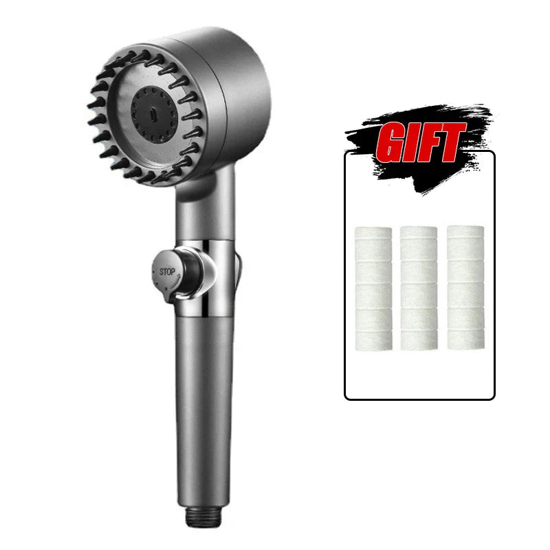 3-Mode High-Pressure Shower Head with Massage Brush & Filter