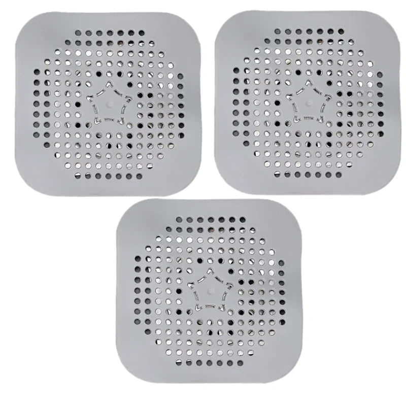 3PCS Drain Hair Catcher Filter Sink Anti-blocking Strainer Bathtub Shower Floor Silicone Stopper Cover Kitchen Bathroom Accessor Peaceful Pleasures Health and Wellness Grey 3pcs