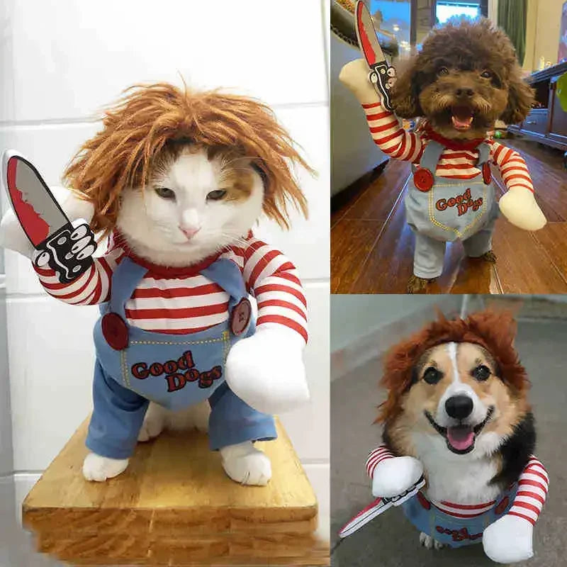 Halloween Deadly Doll Dog Costume – Funny Pet Dress Up Set