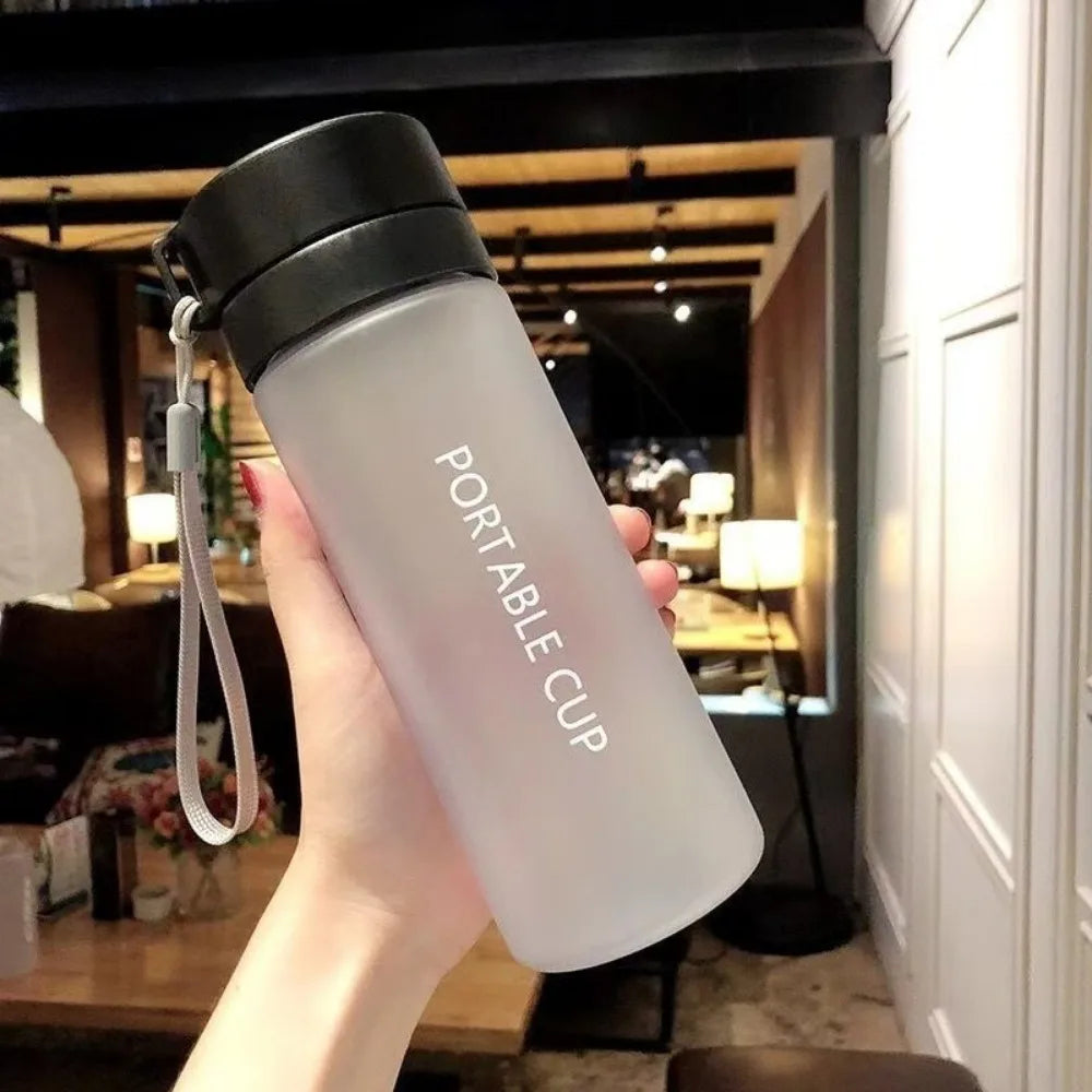 New Transparent Water Cup 800ML Large Capacity Sports Water Bottle with Lanyard Frosted Plastic Cup Kids Peaceful Pleasures Health and Wellness F-Black-600ml