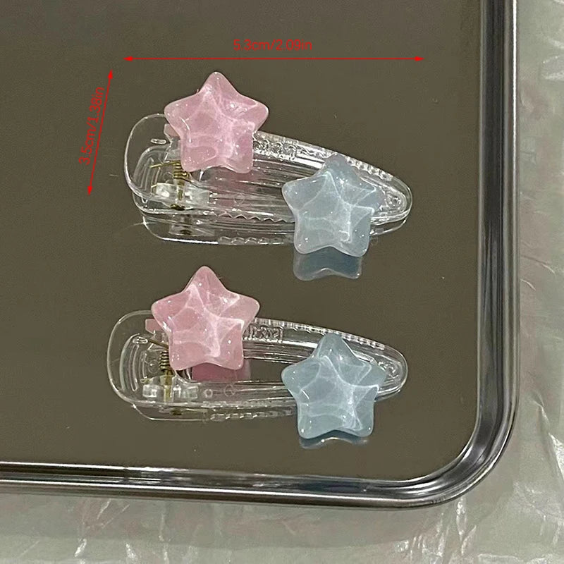 Cute Pink Blue Star Pentagram Hair Clip Student Girls Sweet Charm Lovely Hairpin Aesthetics Y2k Hair Accessories For Women Peaceful Pleasures Health and Wellness