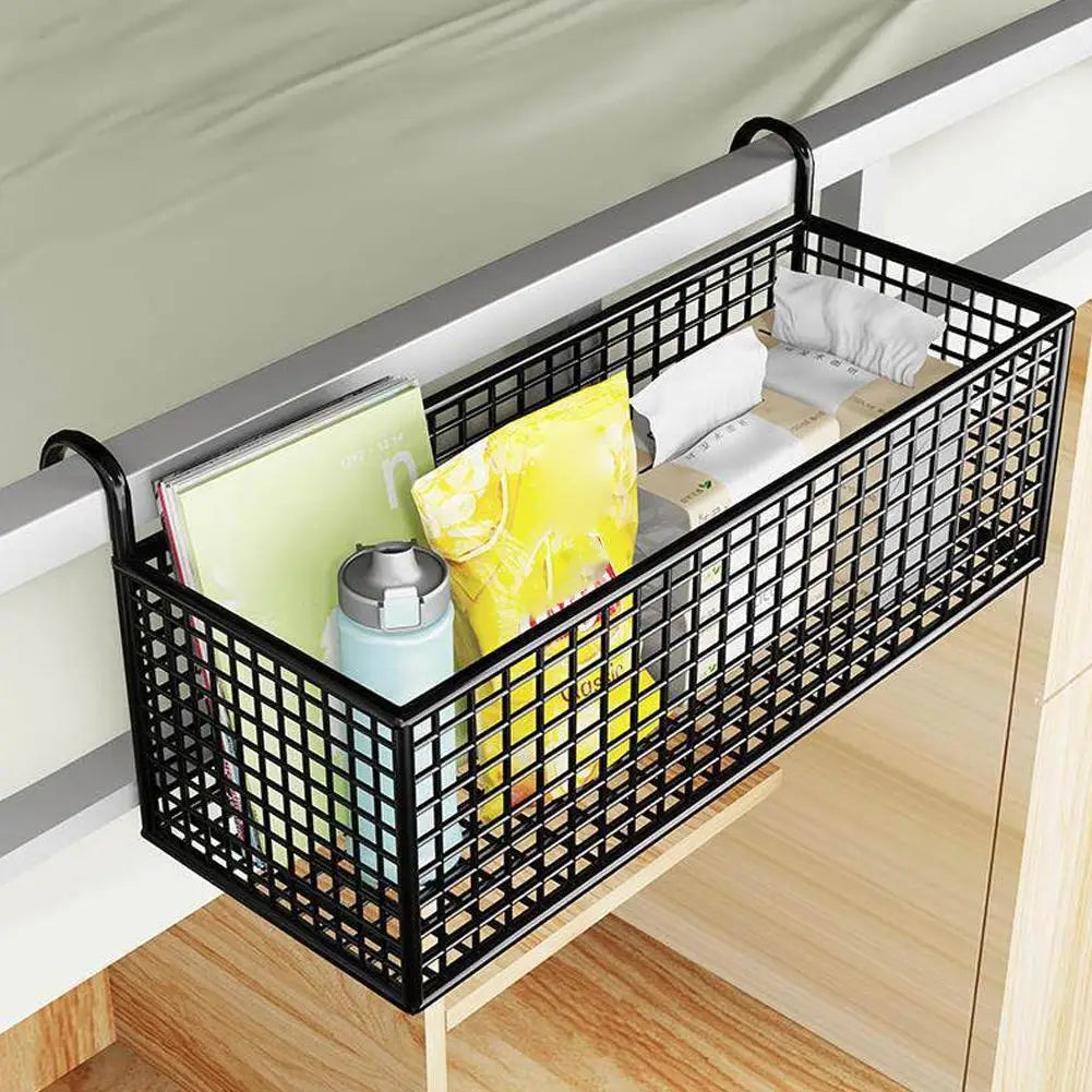 1Pcs Storage Rack Contemporary Mesh Bedside Hanging Basket No Drill Multipurpose Organizer Snack Book Phone Storage Space-Saving Peaceful Pleasures Health and Wellness