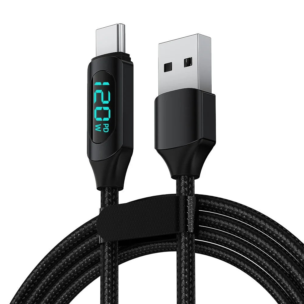 120W 6A USB to Type C Fast Charging Cable LED Digital Display Nylon Braided Charger Cord for Xiaomi Redmi Samsung Huawei Peaceful Pleasures Health and Wellness Black TC 1m