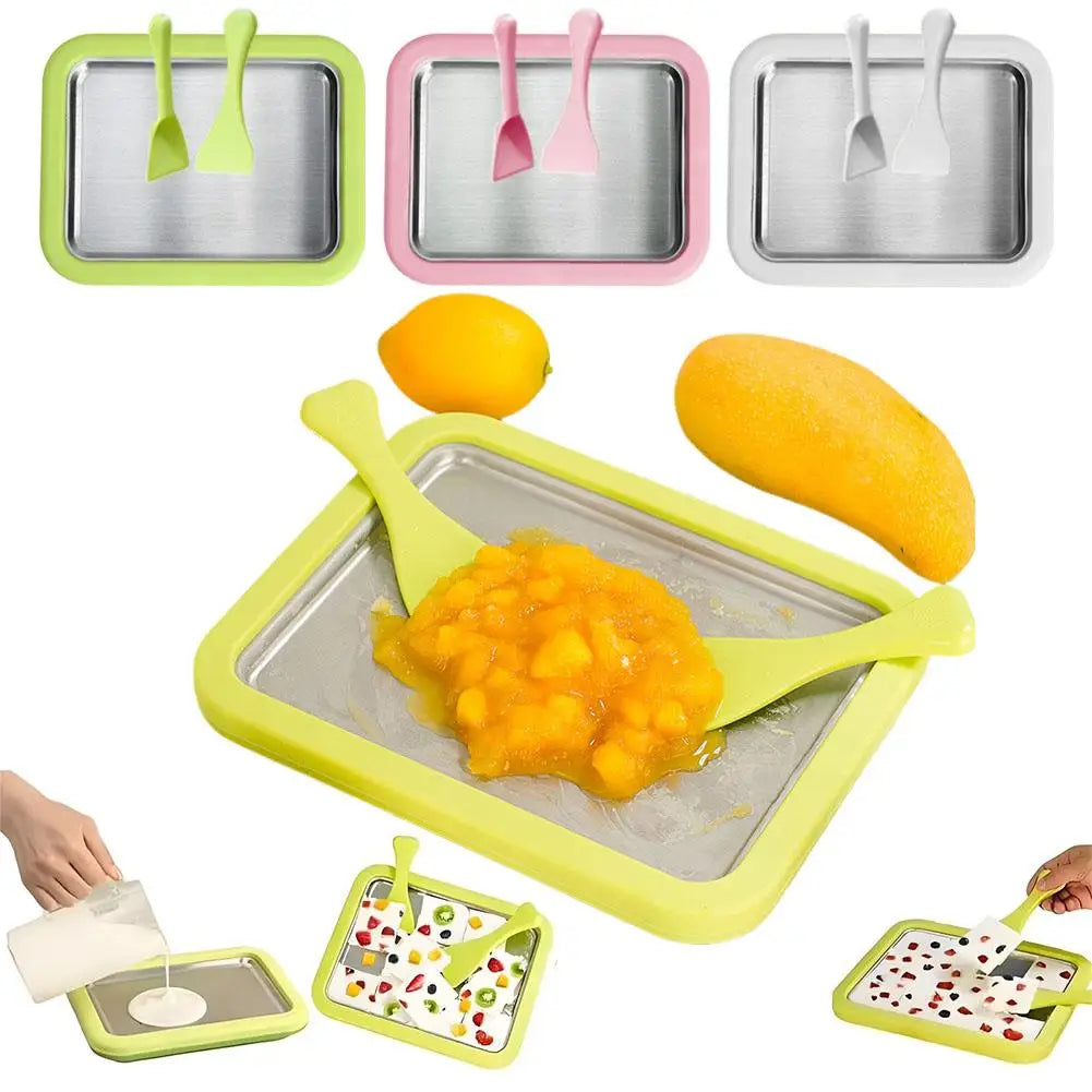 DIY Rolled Ice Cream Maker Pan with 2 Spatulas | Sorbet Gelato