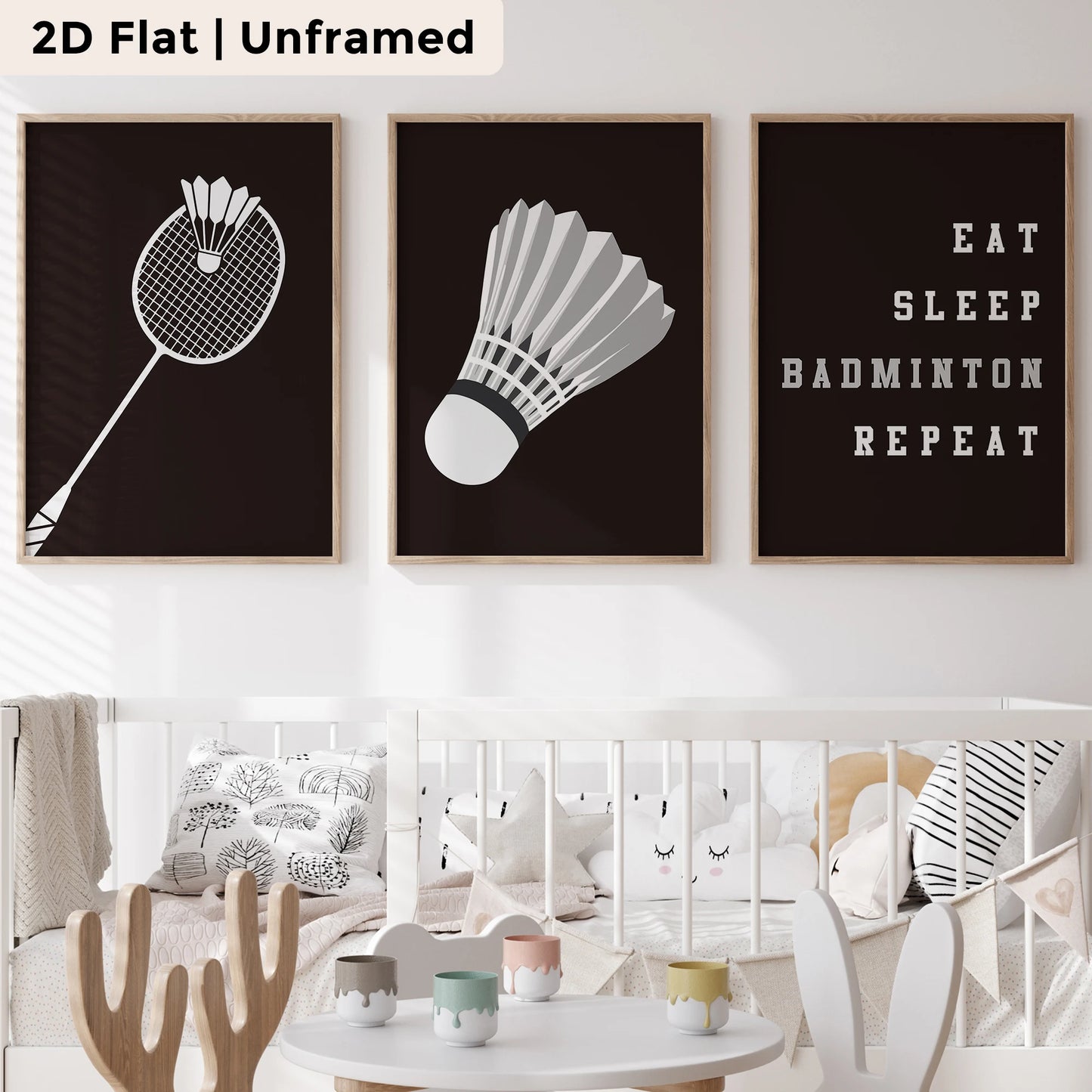 3-Piece Cartoon Badminton Canvas Wall Art | Kids & Living Room Decor