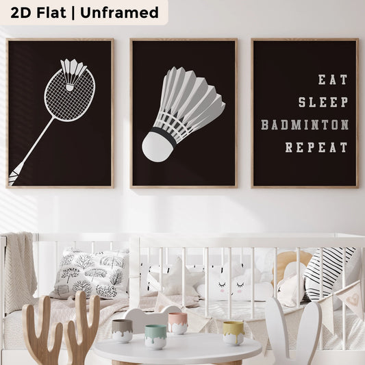 3-Piece Cartoon Badminton Canvas Wall Art | Kids & Living Room Decor Canvas Wall Art Peaceful Pleasures Health and Wellness CH161-3pcs 30x40cm Unframed