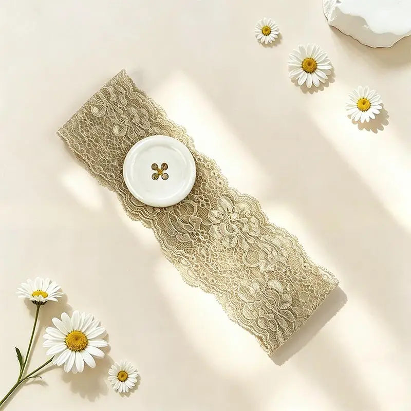 Y2K Lace Button Headband – Colorful Oversized Women's Style