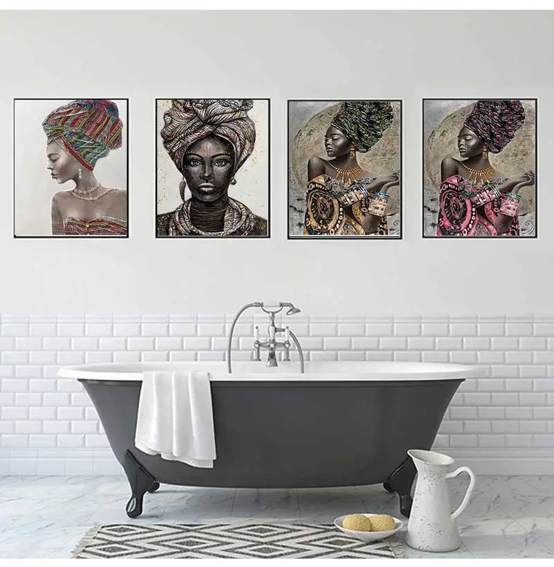 African Woman Portrait Canvas Wall Art | Boho Living Room Print Canvas Wall Art Peaceful Pleasures Health and Wellness