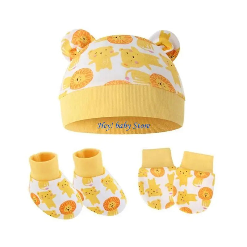 Newborn Baby No-Scratch Mittens Hat & Sock Set | 0–3 Months