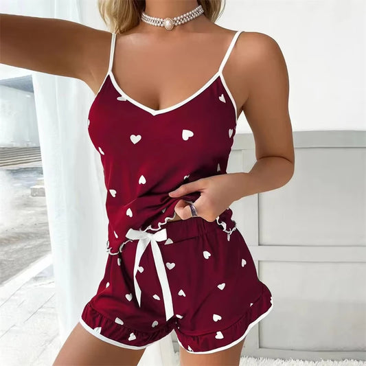 Summer Sleepwear Women Sleepwear Sleeveless Shorts Set 2 PieceS Lace Sleepwear Vest Sleeping Home Clothes New Valentine's Gift Peaceful Pleasures Health and Wellness