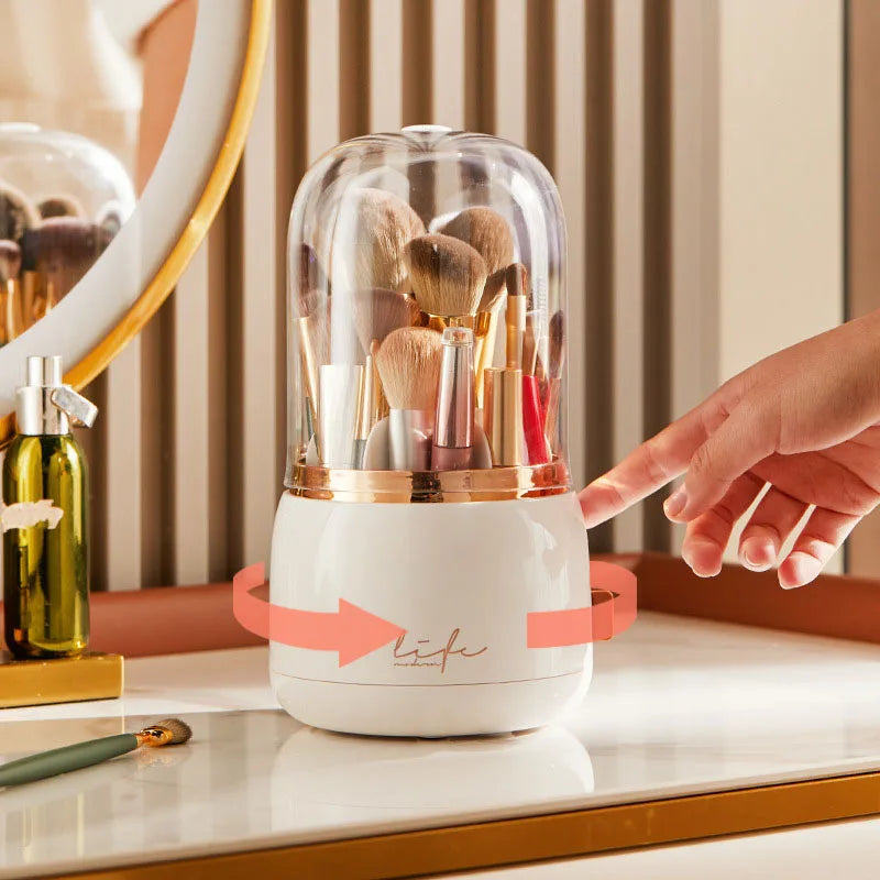 Makeup brush holder storage device with 360 degree rotation, dustproof makeup brush container, transparent acrylic cover, rotati Peaceful Pleasures Health and Wellness