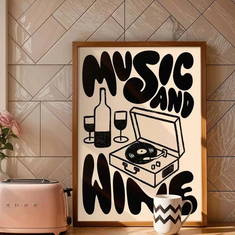 Music & Wine Canvas Wall Art Print | Home Décor Poster