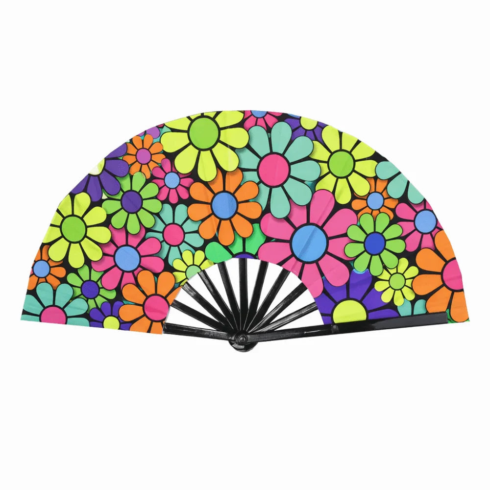 UV Glow 33cm Folding Hand Fan – Rave, Festival & Dance
