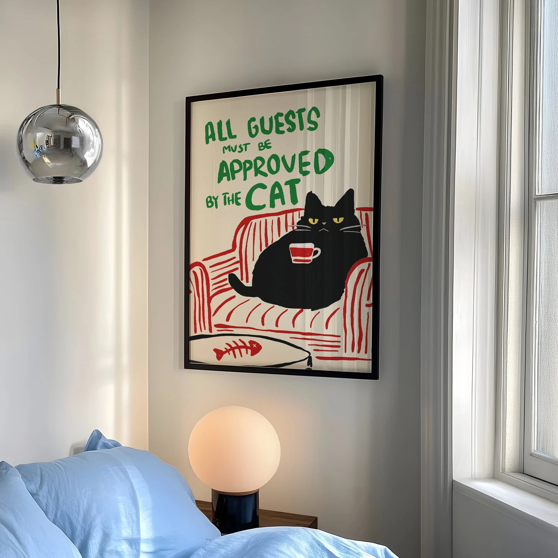1pc "All Guests Must Be Approved By The Cat" Poster Humorous Wall For Cat Lovers, For Home Office, Bed Living Bathroom Decor Peaceful Pleasures Health and Wellness
