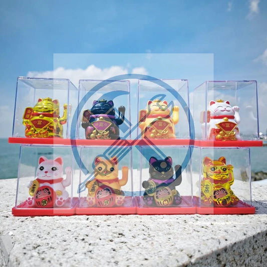 Solar Waving Lucky Cat Ornament | Mini 2" Desk Fortune Décor Lucky Cat Figurine Peaceful Pleasures Health and Wellness