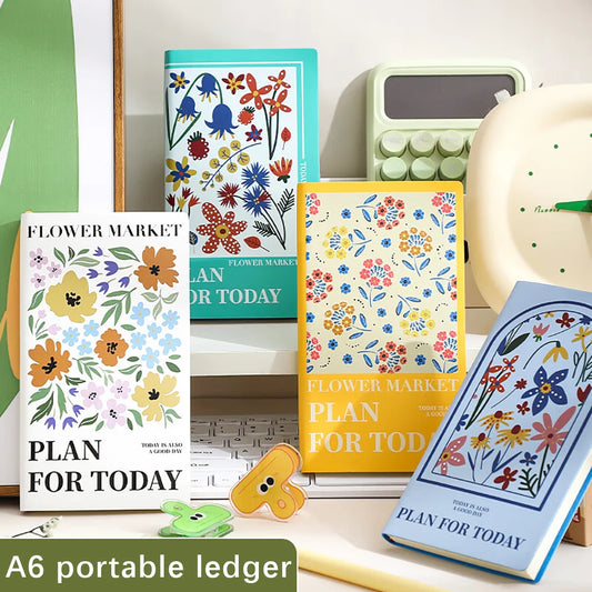 A6 Flower Handbook Blank Notebook Portable Daily Planning Beauty Peaceful Pleasures Health and Wellness