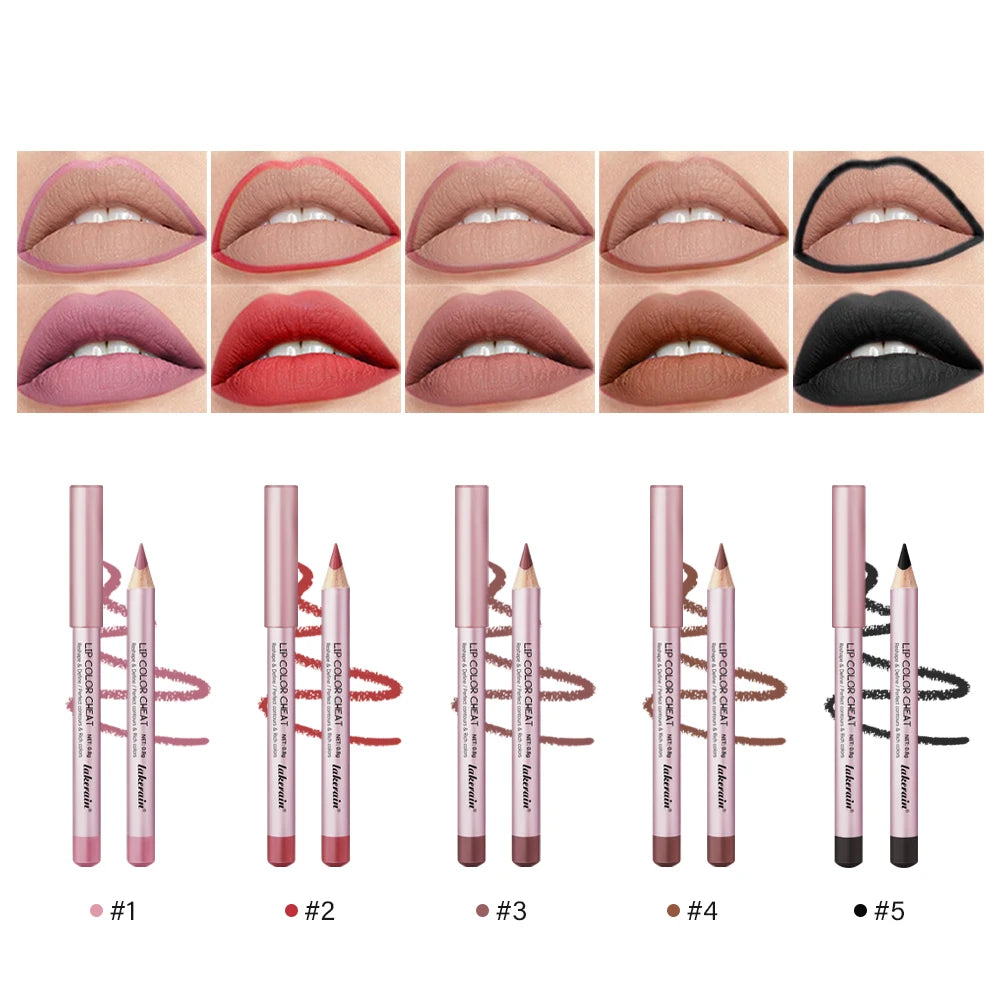 Long-Lasting Waterproof Lip Liner Lip Pencil Color Cheat Precise Shaping Moisturizing Smooth Create Sexy Lip Shape Cosmetics Peaceful Pleasures Health and Wellness 5colors1set