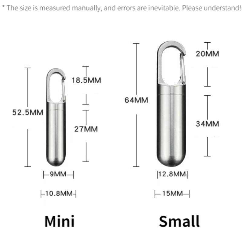 Portable Mini Stainless Steel Sealed Capsule Waterproof Pill Box Camping Firstaid Pendant Travel Outdoor Portable Pill Case Peaceful Pleasures Health and Wellness