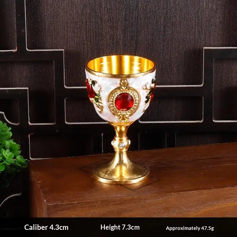 Vintage European Embossed Enamel Mini Goblet | Alloy Wine Cup