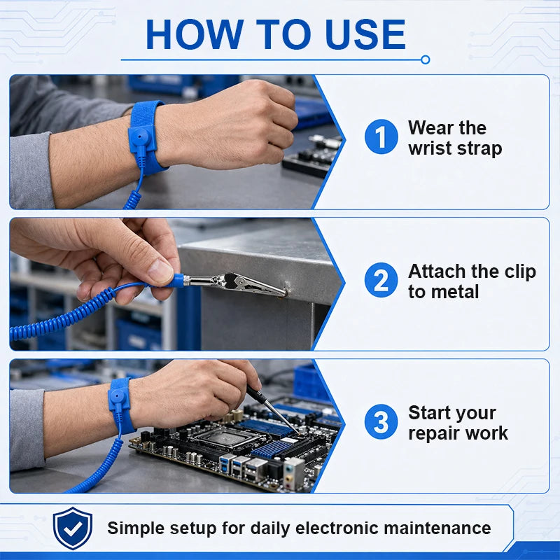 Anti-Static ESD Wrist Strap Grounding Band with Alligator Clip