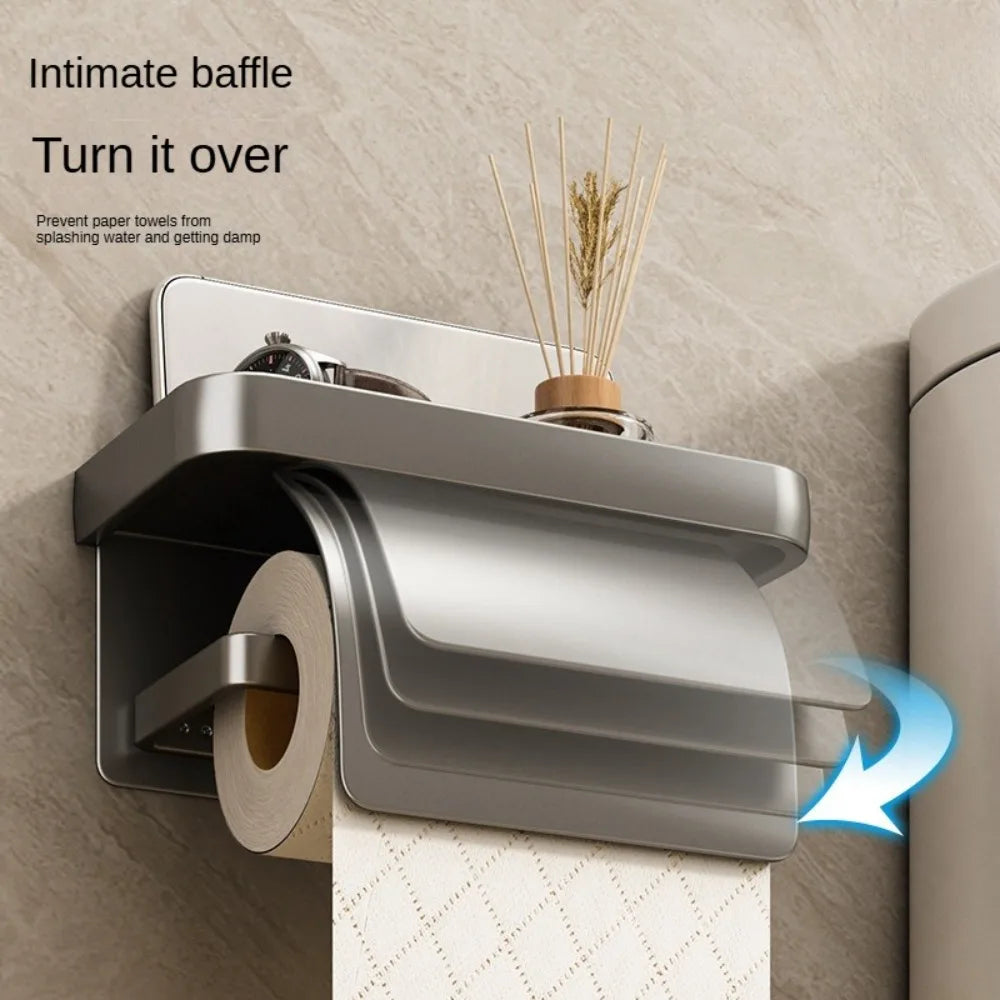 Self-Adhesive Toilet Paper Holder with Shelf | Wall Mount