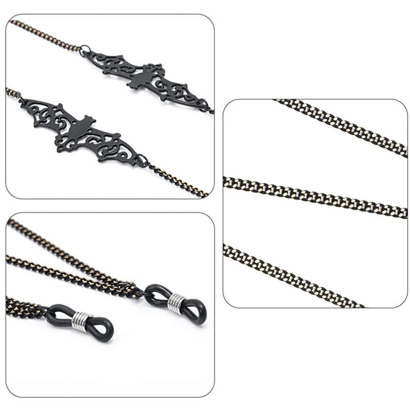 Glasses Chain Black Hollow Bat Pendant Glasses Chain Anti-slip and Fashionable Anti-loss Jewelry Glasses Chains Peaceful Pleasures Health and Wellness