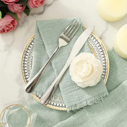 Cotton Fringed Napkins for Weddings, Dinners & Events | 32×32cm Cotton Cloth Napkins Peaceful Pleasures Health and Wellness