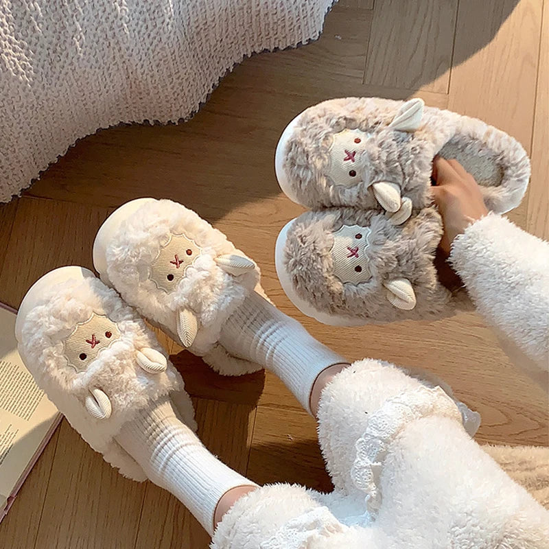 Winter Fluffy Plush Slippers | Faux Fur Sheep Indoor Home Shoes