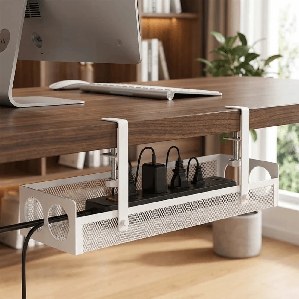 Carbon Steel Under Desk Wire Management Tray Space Saving No Drilling Data Wire Storage Rack with Clamp Metal Cable Tray Peaceful Pleasures Health and Wellness