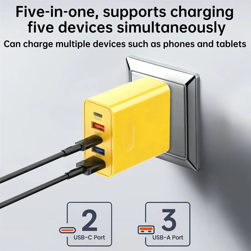 120W 5-Port USB-C PD Fast Charger | Quick Charge 3.0