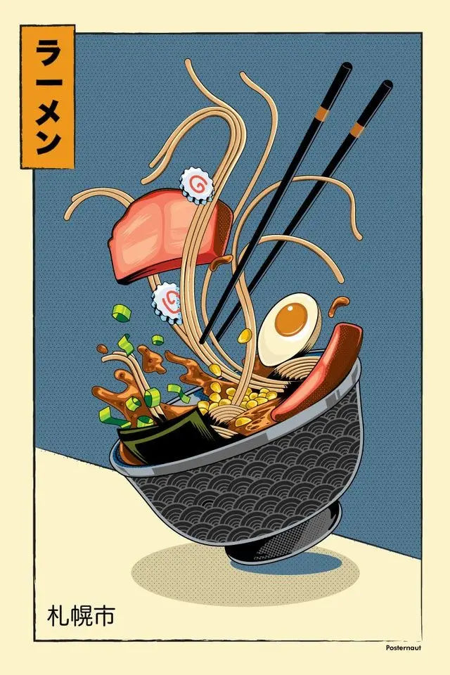 Kawaii Japan Ramen Sushi Vintage Canvas Wall Art Poster