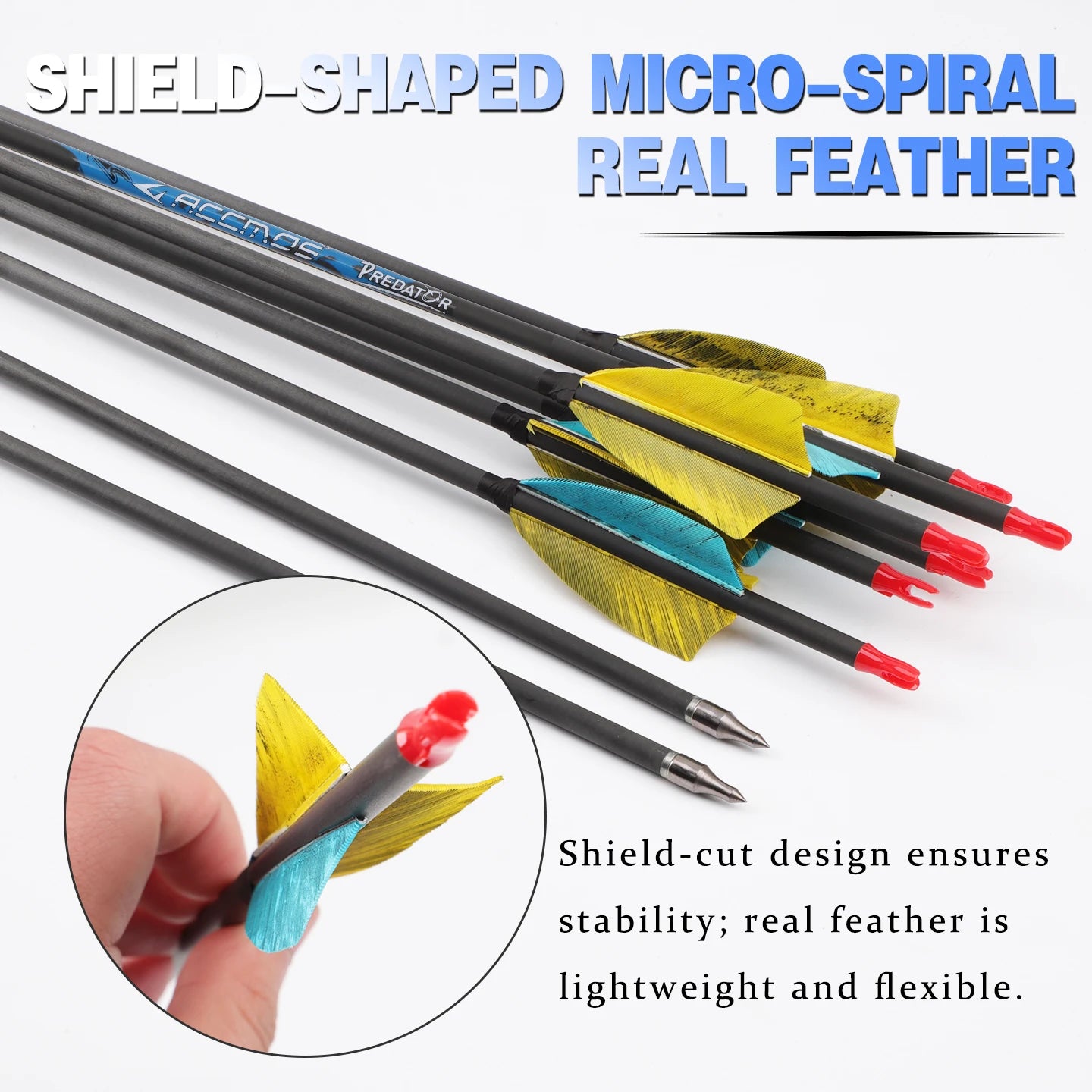6 3 Turkey Feather Arrows Pure Carbon Arrow Spine 200-800 ID Archery