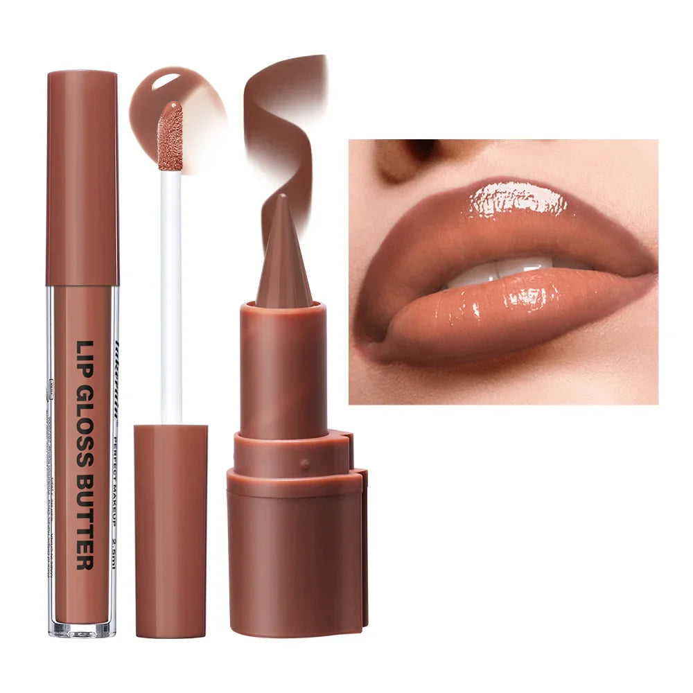 3D Lip Liner & Lip Gloss Butter Set – Hydrating Natural Finish
