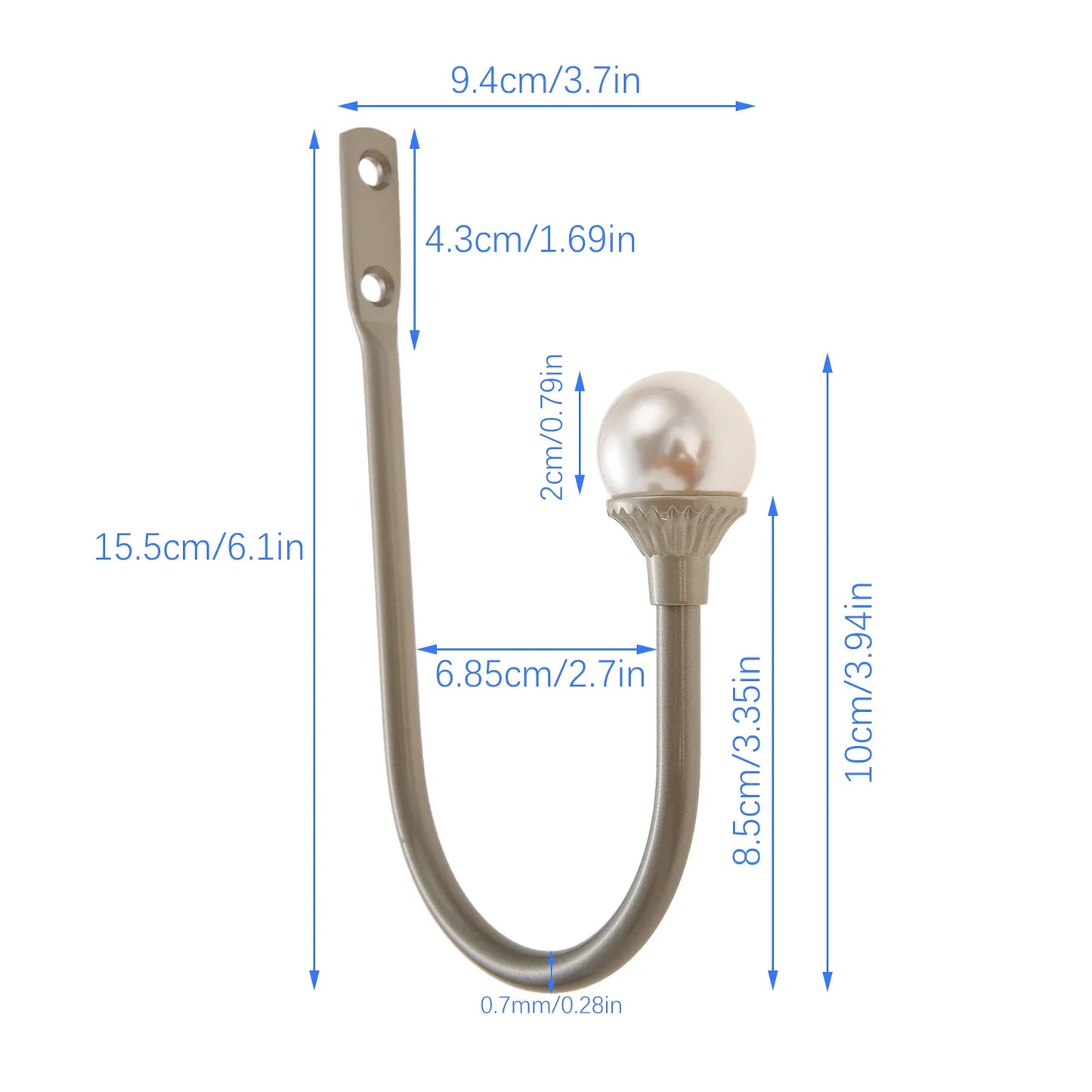 2pcs Pearl Curtain Holdbacks – U-Shape Iron Alloy Wall Hooks Silver