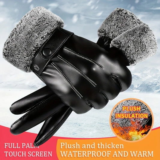 Winter Warm Fur Plush Gloves for Men Women, PU Leather Driving Gloves Windproof Non-Slip Thermal Cycling Motorcycle Gloves Peaceful Pleasures Health and Wellness
