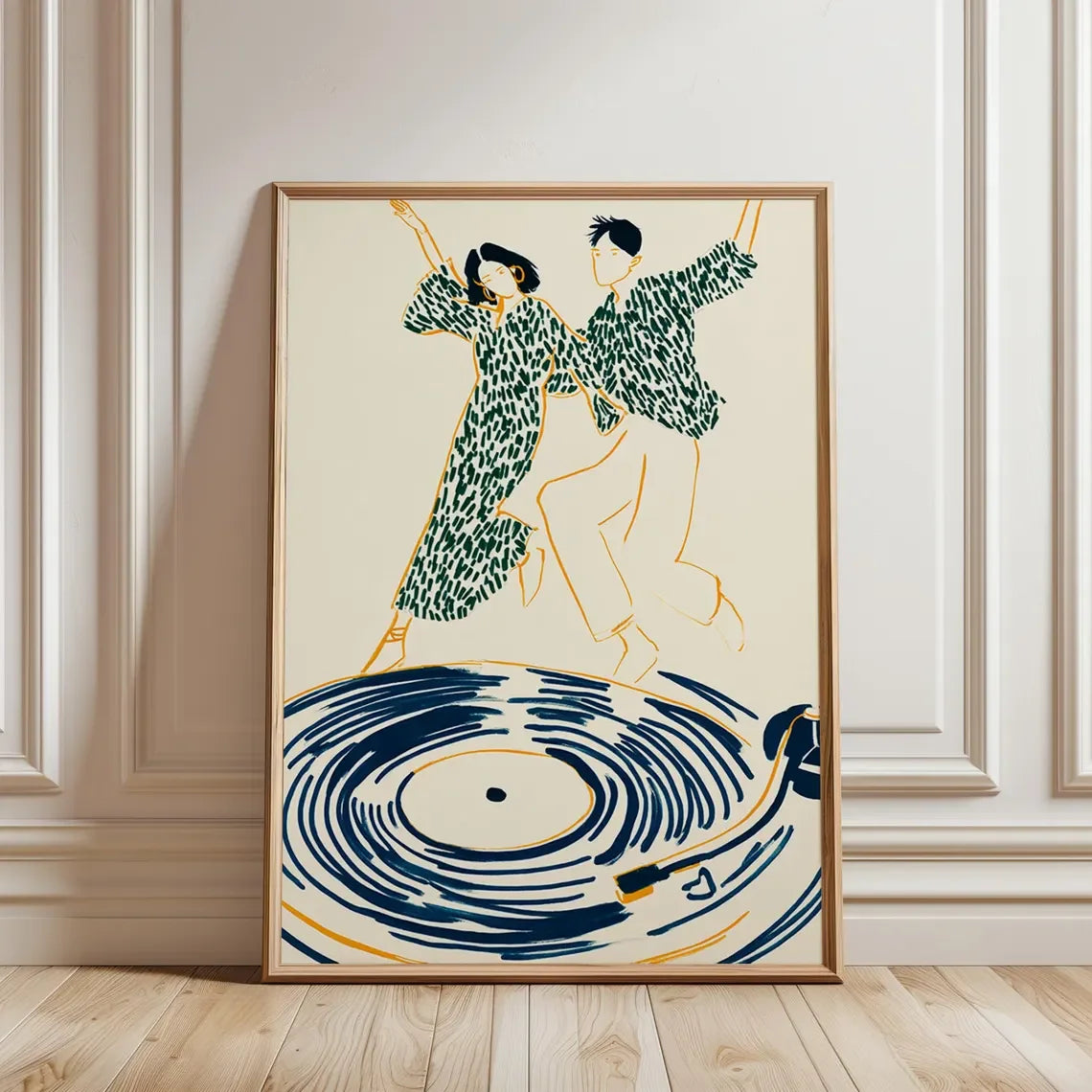 Dancing Couple Wall Art Print, Retro Record Player Poster, Modern Music Inspired Illustration for Home Bar or Living Room Peaceful Pleasures Health and Wellness WS12111-4 50x70cm Unframed