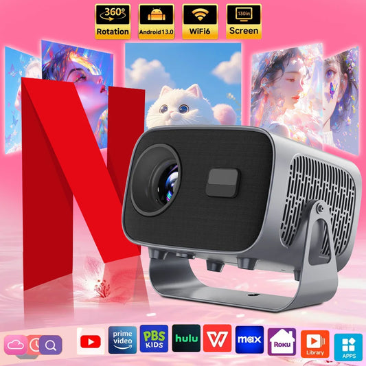 Mini 4K Projector A10 Android 13 WiFi6 BT5.0 Portable Home Cinema Outdoor Movie 280ANSI 1080P Video Projector Peaceful Pleasures Health and Wellness A10 UK Plug