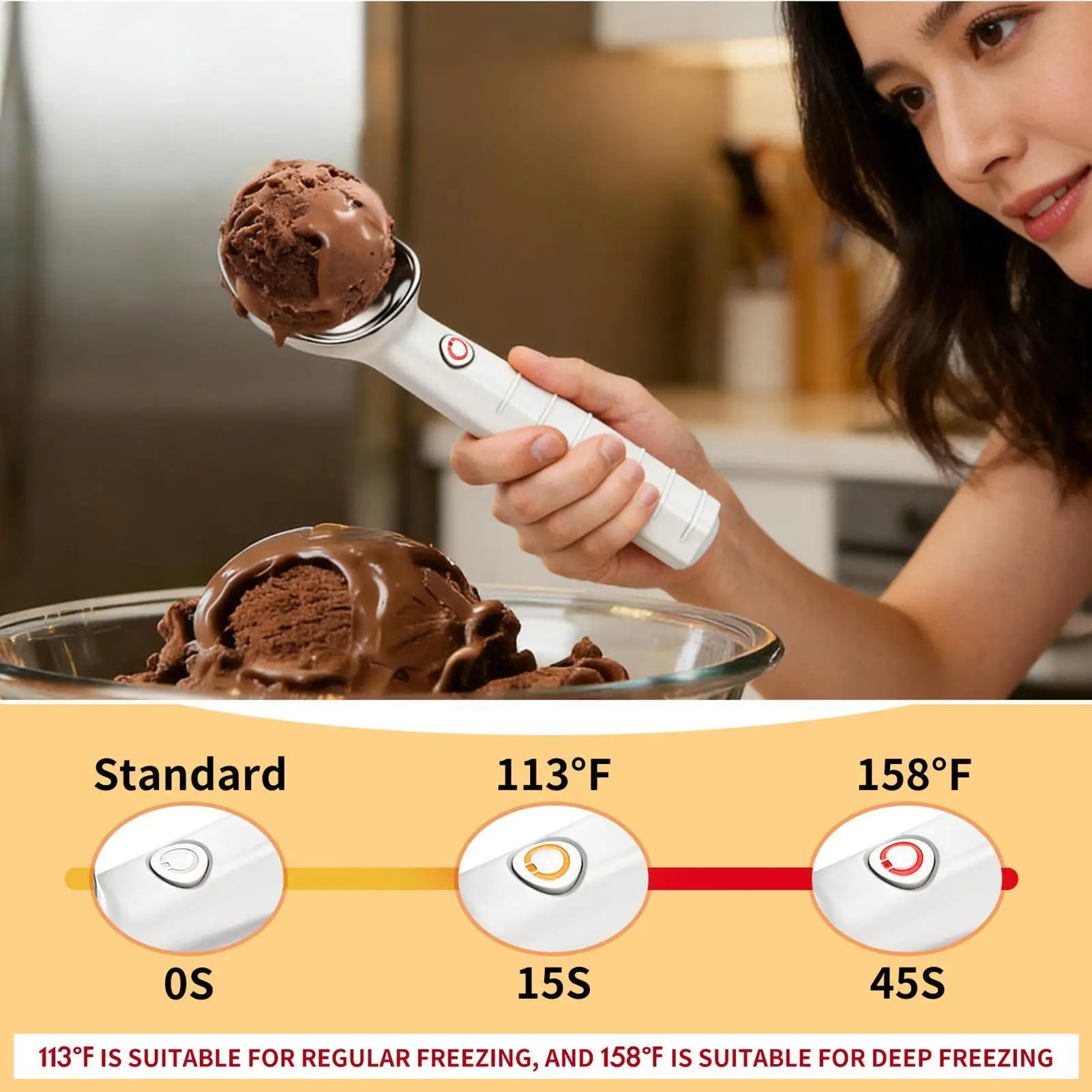 Heated Ice Cream Scoop Rechargeable Warming Automatic Portable Scooper Stainless Steel Ice Cream Scoop For Seniors Kitchen Home Peaceful Pleasures Health and Wellness
