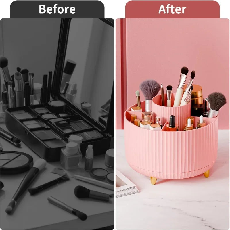 360° Rotating Makeup Organizer – 5-Compartment Brush Holder