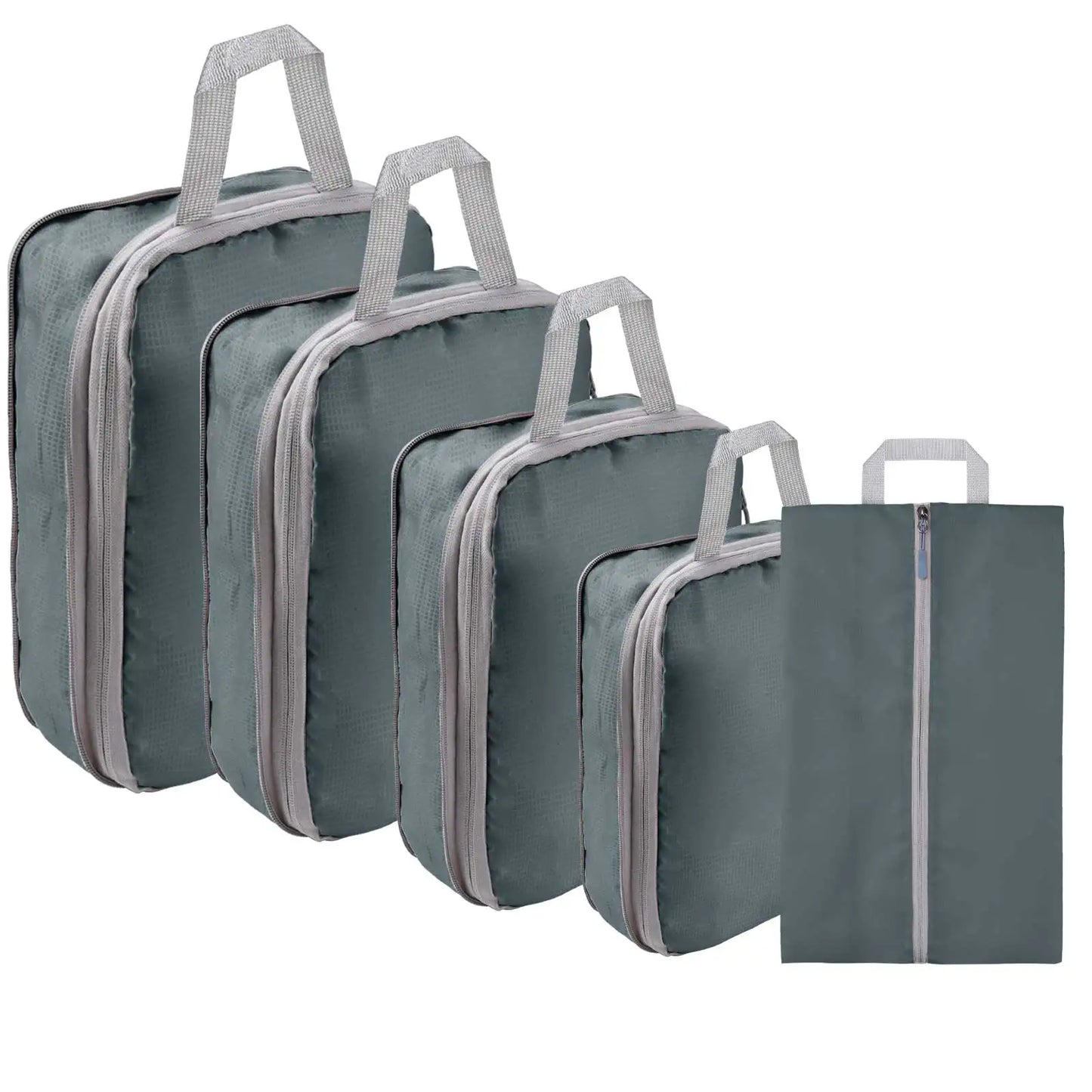 5/8pc Set Compression Packing Cube Extensible Waterproof Organizer Bags for Travel Suitcase Clothing Luggage Sorting W/ Shoe Bag Peaceful Pleasures Health and Wellness 5pcs gray