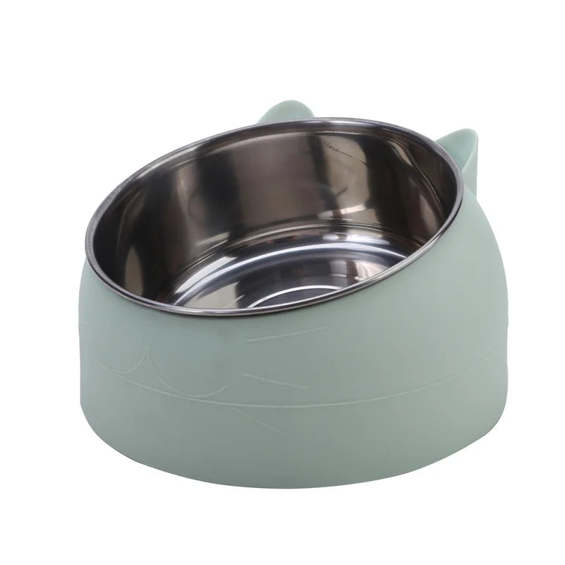 Cat Dog Bowl 15 Degrees Tilted Stainless Steel Cat Bowl Safeguard Neck Puppy Cats Feeder Non-slip Crashworthiness Pet Bowl Peaceful Pleasures Health and Wellness Green L