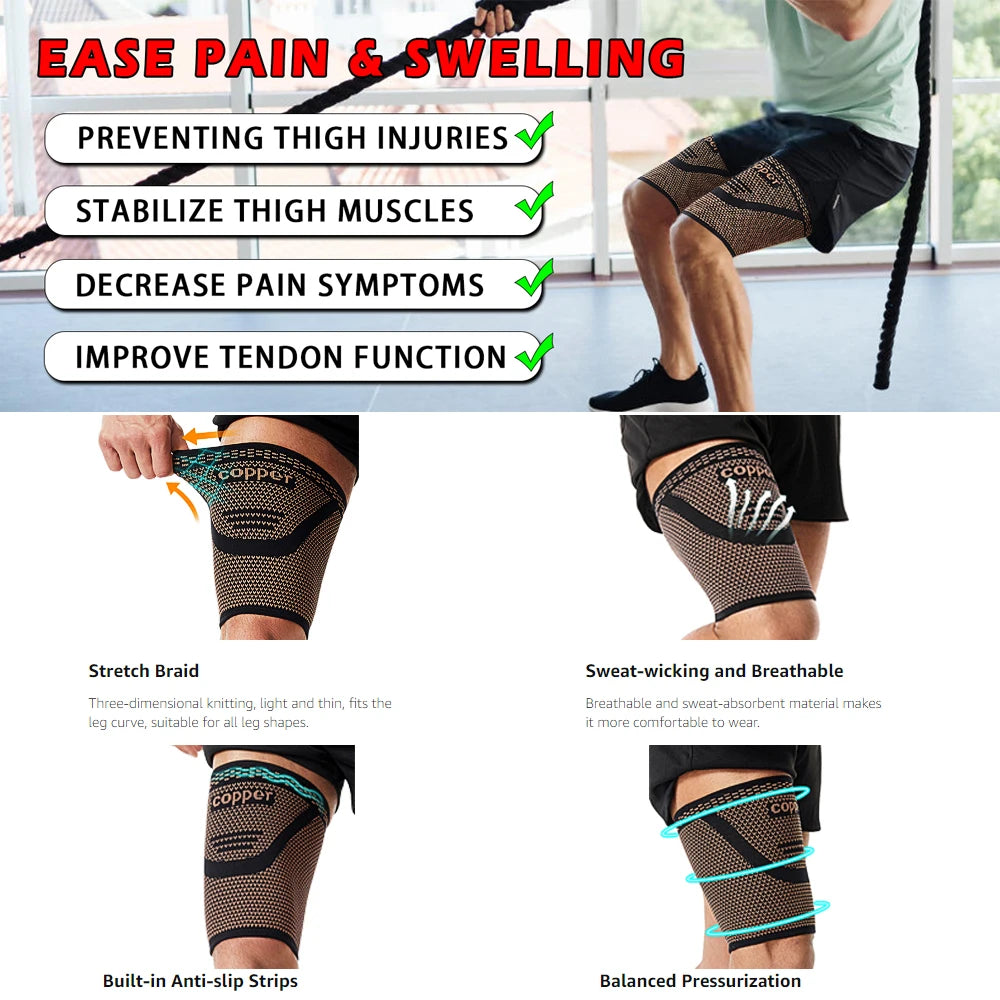 1PCS Hamstring Compression Sleeve -Copper Thigh Compression Sleeve for Women Men-Thigh Braces for Quad Supports,Groin ,Running Peaceful Pleasures Health and Wellness