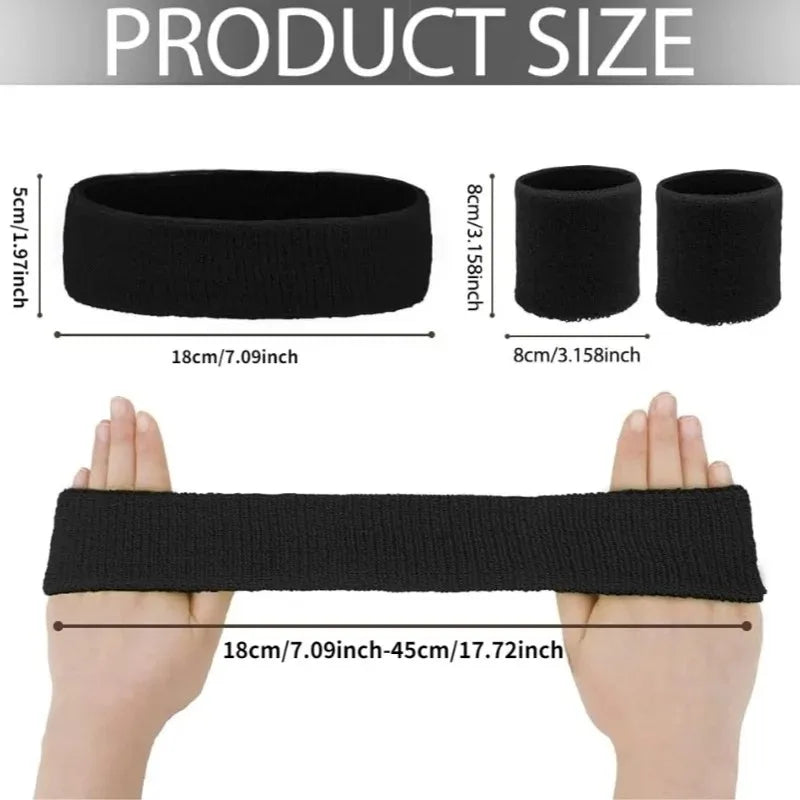 New Hot Athletic Sweatband Hairband Headband Wristband Set in 3-Pack Cotton Head Sweat Bands for Running, Cycling, Yoga, Spa Peaceful Pleasures Health and Wellness