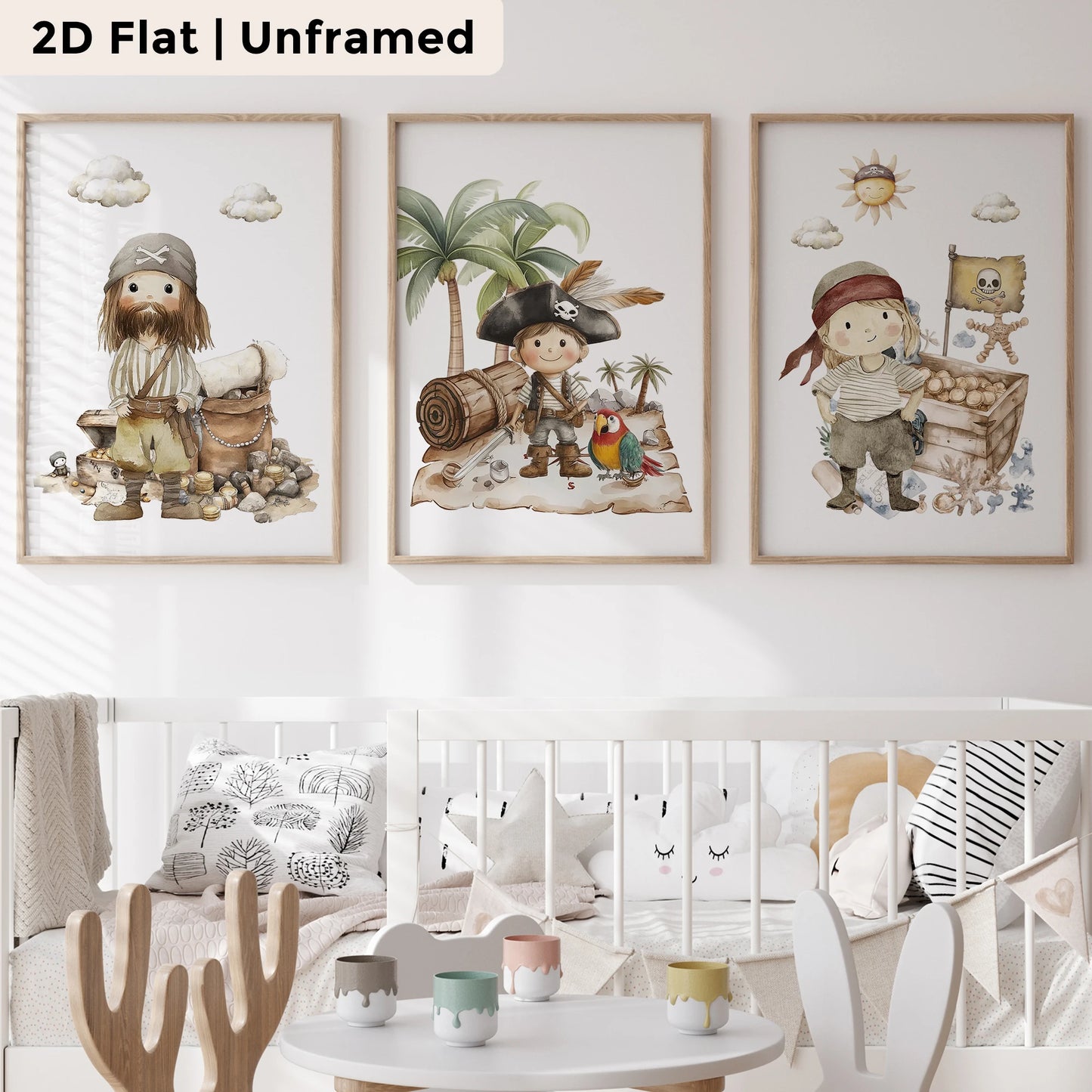 3-Piece Pirate Parrot Canvas Wall Art | Kids Room Decor Print