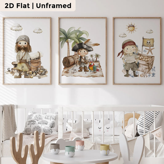 3-Piece Pirate Parrot Canvas Wall Art | Kids Room Decor Print Canvas Wall Art Set Peaceful Pleasures Health and Wellness CH131-3pcs 21x30cm Unframed