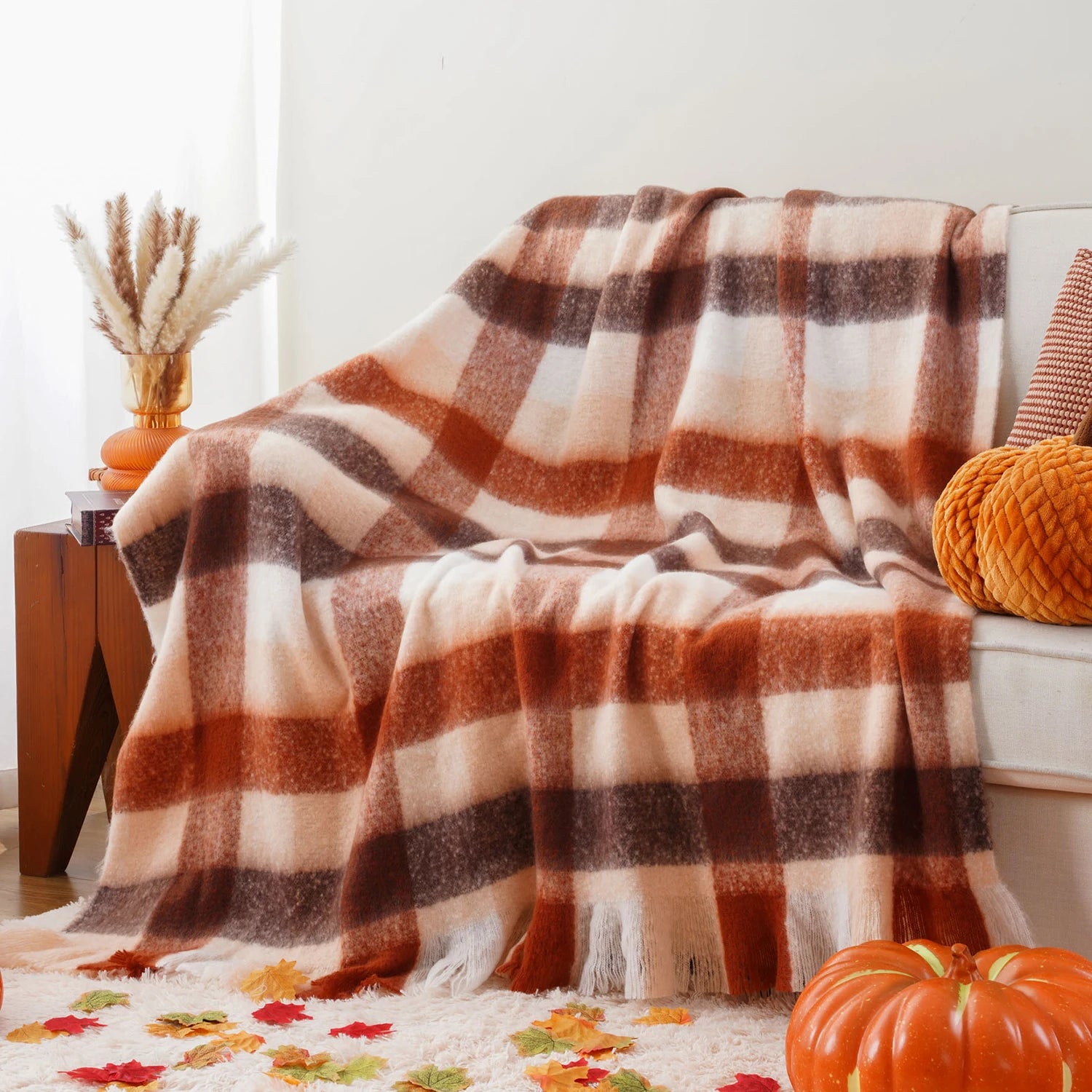 Battilo Plaid Throw Blanket for Home Decor, Colorful Mohair Tartan Plaid Blanket, Soft Cashmere Sofa Blankets,Fall Decor Throws Peaceful Pleasures Health and Wellness